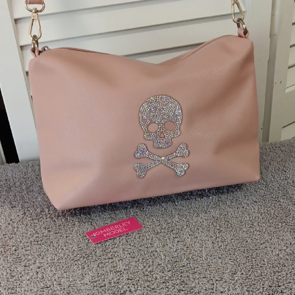 Kimberley Model Edgy Pink Skull Embellished Shoulder Bag/Crossbody